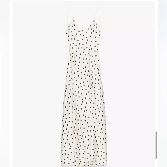 Zara White and Brown Polka Dot Midi Dress - Picture 9 of 15